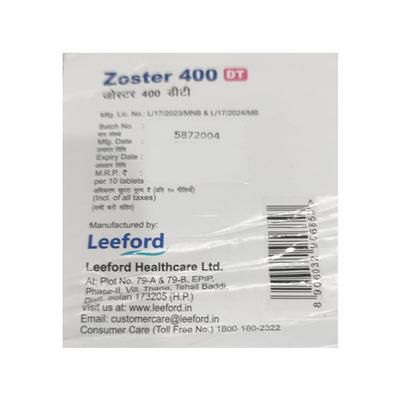 Zoster 400 DT Tablet 10'S - Viral infections-Ant