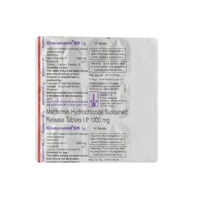 Gluconorm SR 1gm Tablet 15'S - Diabetes-Ant