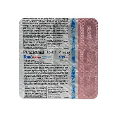 KWIKPARA 650mg Tablet 15's - Fever-Ana