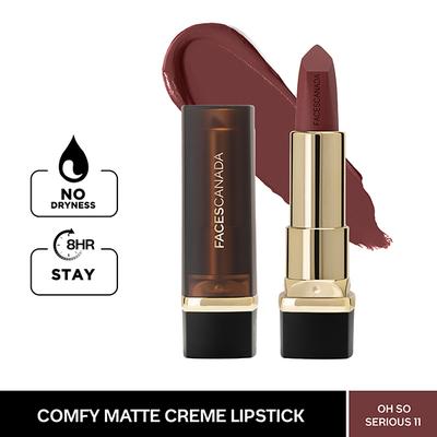 Faces Canada Comfy Matte Creme Lipstick - Oh So Serious 11, Hydratingh Comfort Long Stay, Creamy Matte 4.2gm - Lipsticks
