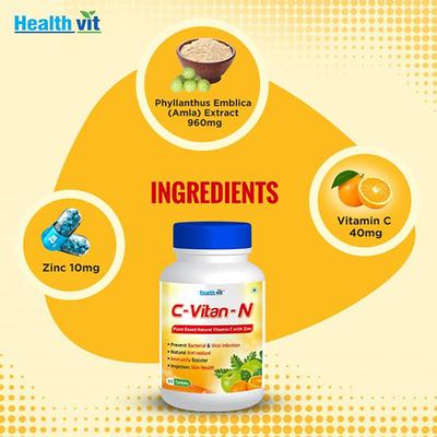 Healthvit C-Vitan-N Plant Based Natural Vitamin C with Zinc Tablet 60's - Vitamin C
