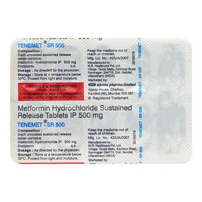 TENEMET SR 500mg Tablet 10's - Diabetes-Ant