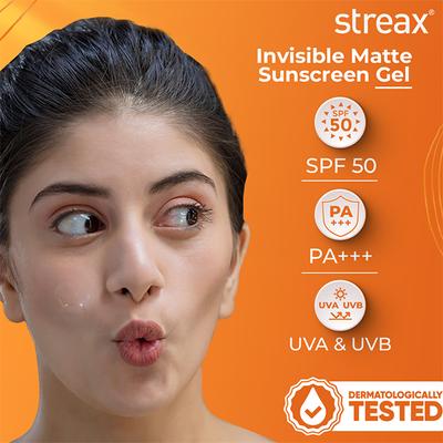 Streax Invisible Matte Gel Sunscreen SPF 50 PA+++, spf 50 , dry skin & combination skin 50 g - Face Sunscreen