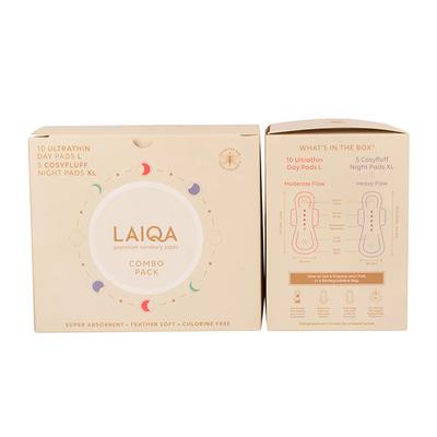LAIQA Premium Sanitary Pads Combo Pack (10 Ultrathin Day Pads L + 5 Cosyfluff Night Pads XL) - Sanitary Napkins