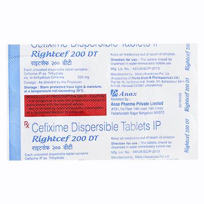 RIGHTCEF DT 200 Dispersible Tablet 10's - Bacterial Infections-Cep
