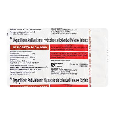 GLUCRETA M 5 + 1000 Tablet 10's - Diabetes-Ant