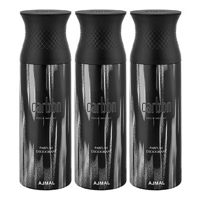 Ajmal Carbon Deodorant Spray - For Men (Pack Of 3) 200 ml - Men Perfumes (Edt/Edp)