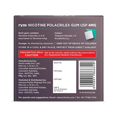 RYZE SUGAR FREE FROSTY MINT NICOTINE 4mg Gum 9's - Smoking cessation