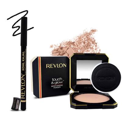 Revlon Touch & Glow Gold Matte Moisturising Powder & Black Kohl Kajal Combo 13 g - Kajal & Kohls