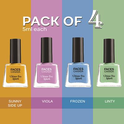 Faces Canada Ultime Pro Splash Mini Nail Enamel, Linty + Viola + Frozen + Sunny Side Up, 20ml 4's - Nail Polish