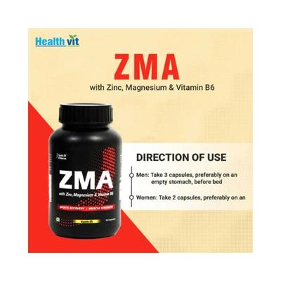 Healthvit Fitness ZMA (Zinc, Magnesium, Vitamin B6) Nightime Recovery Support - Capsules 90's - Multi-Vitamins