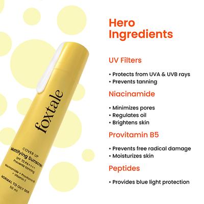 Foxtale SPF 70 Gel-Cream Sunscreen for Oily Skin with PA ++++ & Niacinamide 50ml - Face Sunscreen