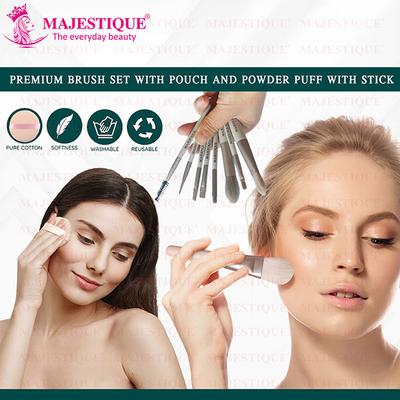 Majestique Makeup Brush Set with Powder Puff and Stick for Beginner for Makeup - Multicolor 1's - Face Brush