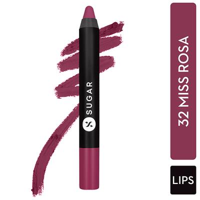 SUGAR Cosmetics Matte As Hell Crayon Lipstick - 32 Miss Rosa (Dusky Rose) 2.8 gm - Lip Crayons