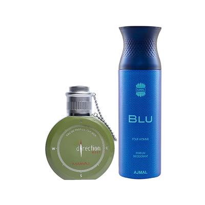 Maryaj Direction West EDP Green Spicy Perfume And Ajmal Blu Homme Deodorant Aquatic Woody Fragrance 300 ml - Men Perfumes (Edt/Edp)