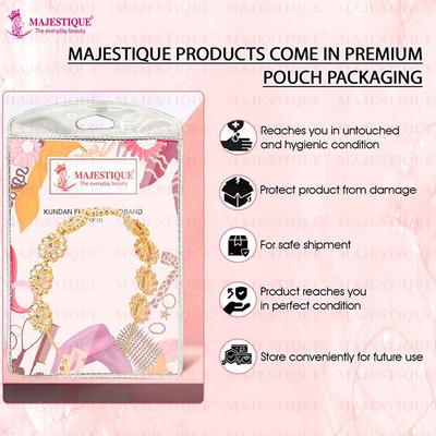 Majestique Gold-Plated Kundan Mathapatti Metal Hairband Ethnic Flower Design For Women 1's - Hair Clips/Bands