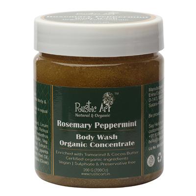 Rustic Art Organic Rosemary Peppermint Body Wash Concentrate 200 gm - Shower Gels & Body Wash