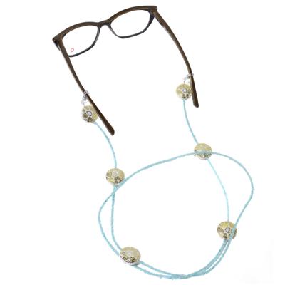 Modisch Blue Beads With White Circle Stones With Golden Print Sunglasses Chain (JC-1402-Blue) 1's - Wearables Sunglasses