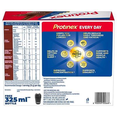 Protinex Powder - Rich Chocolate Flavour 400 gm (Refill Pack) with Free Bottle Worth Rs 500 - Protein Drink