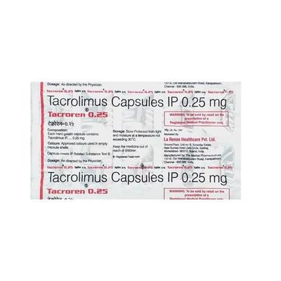 Tacroren 0.25mg Capsule 10'S - Immune Suppression