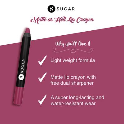 SUGAR Cosmetics Matte As Hell Crayon Lipstick - 32 Miss Rosa (Dusky Rose) 2.8 gm - Lip Crayons