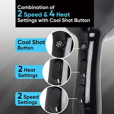Vega Professional Hair Dryer for Men and Women Pro Touch 1800-2000 Watts with 2 Detachable Nozzles, (VHDP-02) 894 gm - Hair Dryers