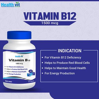 Healthvit Vitamin B12 1500 mcg Tablet 60's - Multi-Vitamins