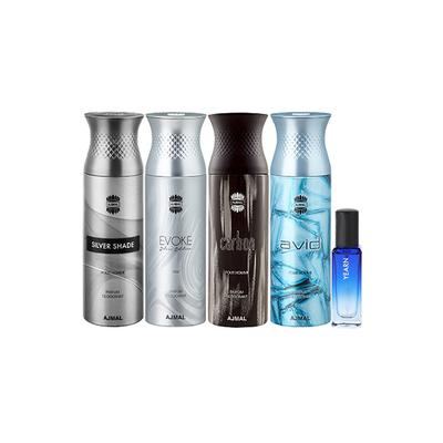 Ajmal Silver Shade & Evoke silver Edition Homme & Carbon & Avid Deo & Yearn EDP Pack of 5 20 ml - Women Perfumes (Edt/Edp)