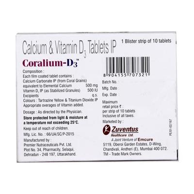 Coralium D3 Tablet 10'S - Supplements-Cal