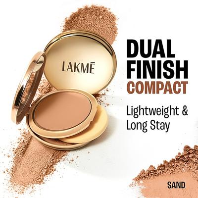 Lakme 9To5 Double Duty Dual Finish Compact, Foundation +Compact, Lightweight &Longstay, Sand 9 g - Compact Powder