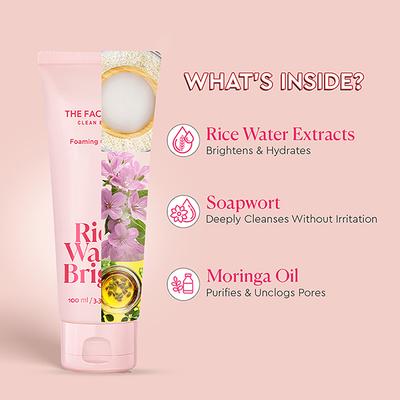 The Face Shop Rice Water Bright Foaming Cleanser - Best Korean Face Wash for Even Tone Skin 100 ml - Face Wash & Cleansers