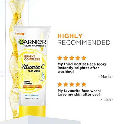 Garnier Foam Bright Complete Vitamin C + Lemon Clears Dullness Facewash 100gm - Face Wash & Cleansers