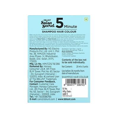 Bblunt Wine Deep Burgundy 5 Minute Shampoo Hair Colour for 100 Percent Grey Coverage 20ml x 5 1's - Sachet/Shampoo