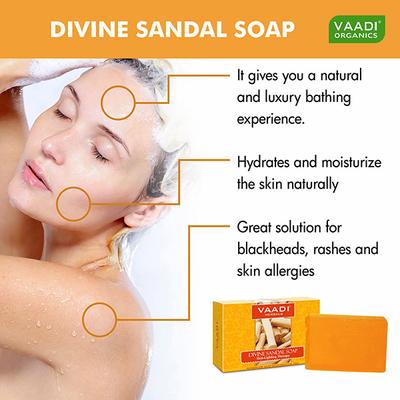 Vaadi Herbals Handmade Soap with Essential Oils - Divine Sandal Skin Lighting Therapy 75gm - Soaps
