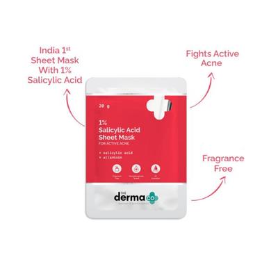 The Derma Co. 1 Percent Salicylic Acid Sheet Mask for Active Acne Allantoin 20gm - Sheet Masks
