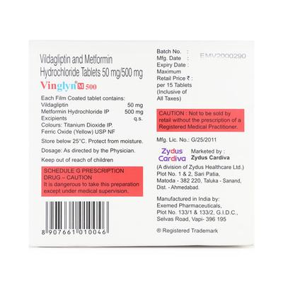 VINGLYN M 500mg Tablet 15's - Diabetes-Ant