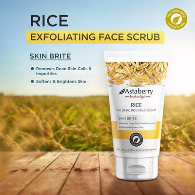 Astaberry Indulge Rice Exfoliating Face Scrub for Smoothe Skin - Remove Dead Skin Cells 100 ml - Scrubs & Exfoliants