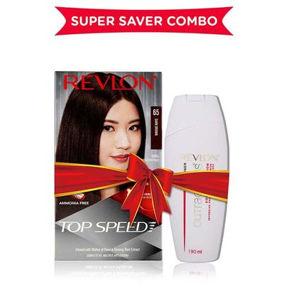 Revlon Top Speed Hair Color For Woman - Dark Brown 65 with Outrageous Conditioner 270 ml - Crème