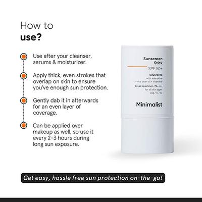 Minimalist Spf 50 Sunscreen Stick With Broad Spectrum Spf 50 20 gm - Face Sunscreen