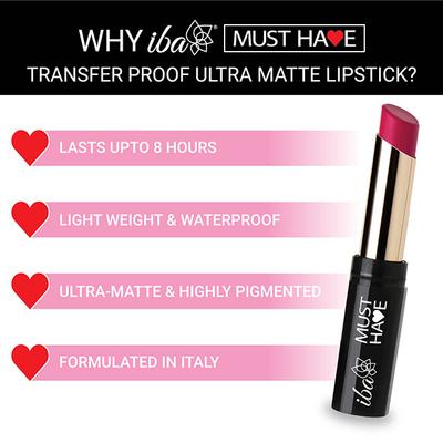 Iba Must Have Transfer Proof Ultra Matte Lipstick - 08 Party All Day 3.2 gm - Lipsticks