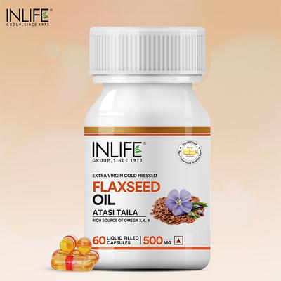 INLIFE Flaxseed Oil 500 mg Capsules 60's - Omega Fish Oil Fatty Acids