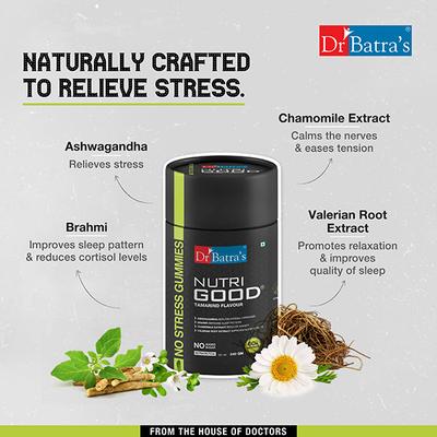 Dr Batras Nutrigood No Stress Gummies with Ashwagandha, Brahmi & Chamomile for Stress Relief - 60 Gummies 1's - Sexual Care