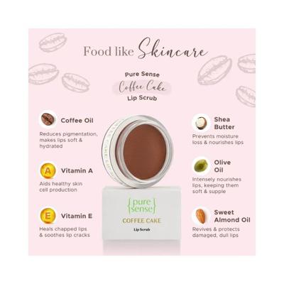 PureSense Coffee Cake Lip Scrub for Lips with Vitamin A and E 5 ml - Lip Scrubs