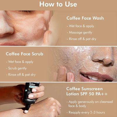 mCaffeine Pollution & Sun Protection Kit - Coffee Face Scrub, Face Wash & SPF 50 PA++ Sunscreen Lotion 250 ml - Face Sunscreen
