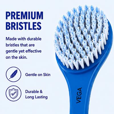 Vega Long Handle Bristle Bath Brush For Men & Women, Body Scrubber Brush For Removing Dead Skin (Ba-1/7) - Loofahs & Sponges
