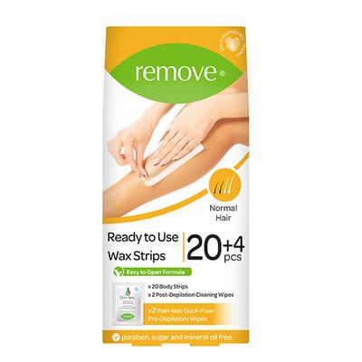 Remove Wax Strips 24 Pcs Body Strips - Normal Hair (20 Body Strips & 2 Pain-Less + 4 Post Depilation Cleaning Wipes) 1's - Shaving & Hair Removal