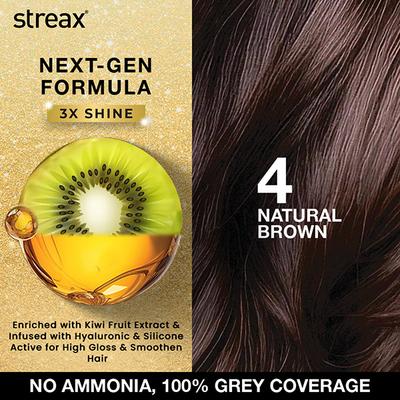 Streax Gel Hair Colour for women, Natural Brown 4, No ammonia hair color, 100% grey coverage 150 ml - Crème