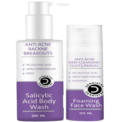 Dermistry Anti Acne 1% Salicylic Acid Body Wash 200 ml + Anti Acne Foaming Face Wash 150 ml - Face Wash & Cleansers
