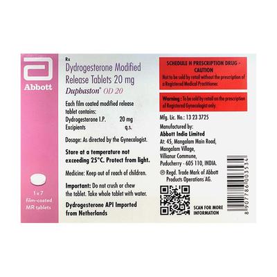 DUPHASTON OD 20 Tablet 7's - Hormonal Therapy-Oes