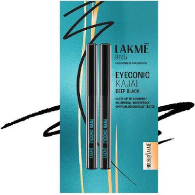 Lakme 9 to 5 Eyeconic Kajal, Smudgeproof, Waterproof, lasts upto 24 Hrs, Deep Black (Pack Of 2 x 0.35gm) 1's - Kajal & Kohls